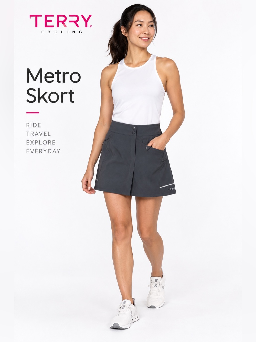 Terry Metro Cycling Skort Ebony Gray w/ Padded Liner Size M